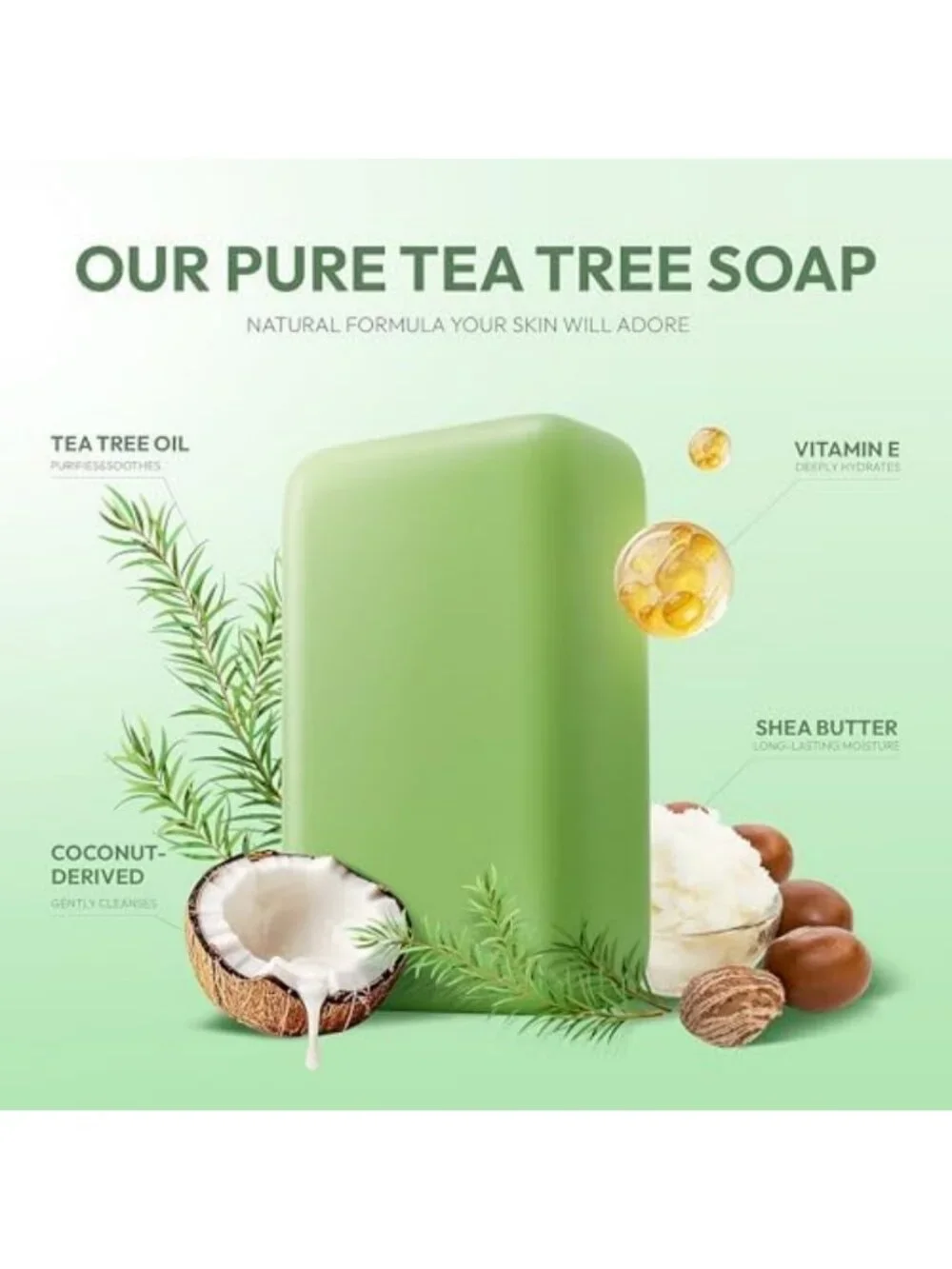 Antifungal Tea Tree Soap - 4 Bars for Oily, Blemish-Prone Skin Care, 105g Each